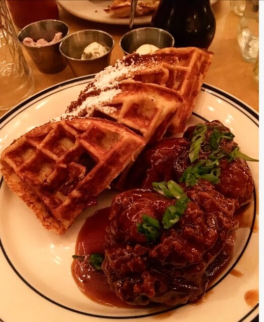 6) Sweet Chick's General Tso's Fried Chicken with Bacon Cheddar Waffle: